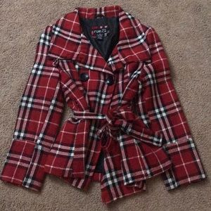 Red Plaid Pea Coat
